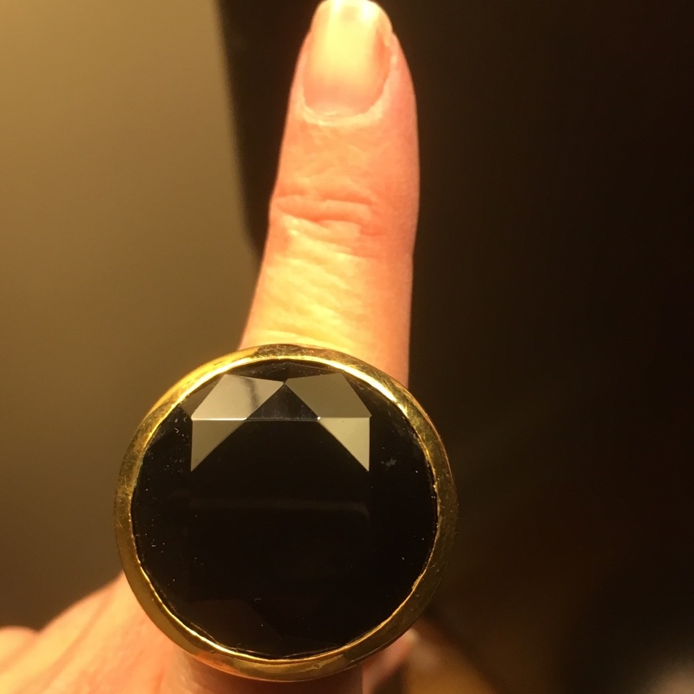 Large Gold Tone Ring with Dark Purple/ Black Stone